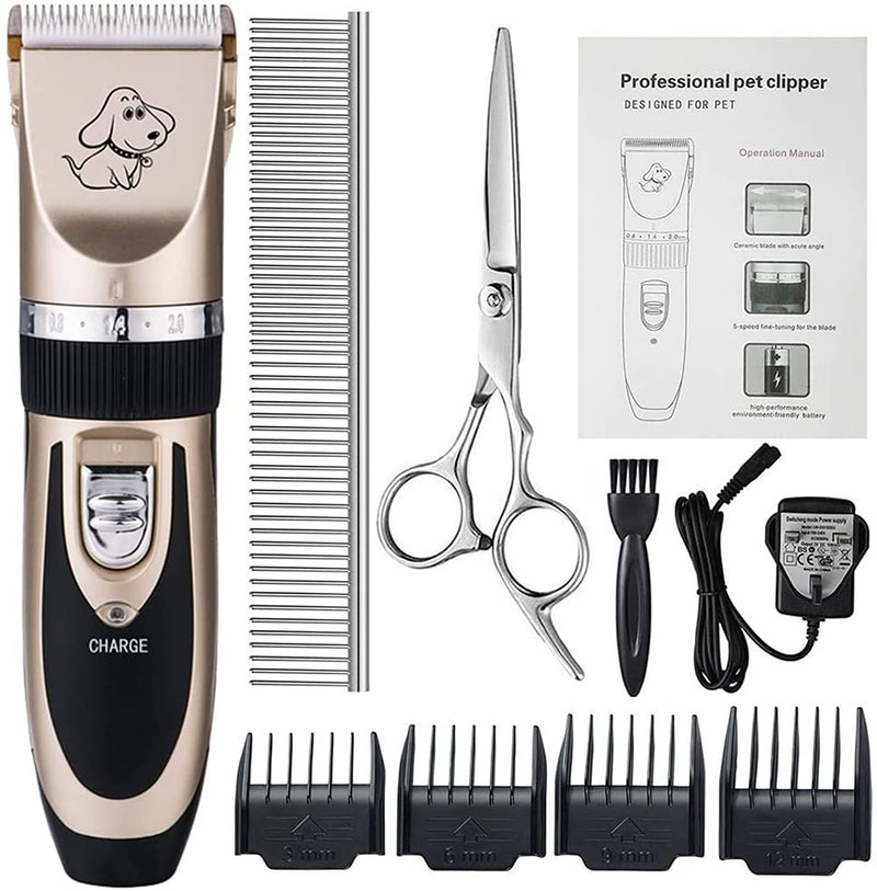 Otstar Dog Clipper, Low Noise Rechargeable Cordless Dog Grooming Clipper for Dogs Cats and Other Animals with Stainless Steel Comb and Scissor - PawsPlanet Australia