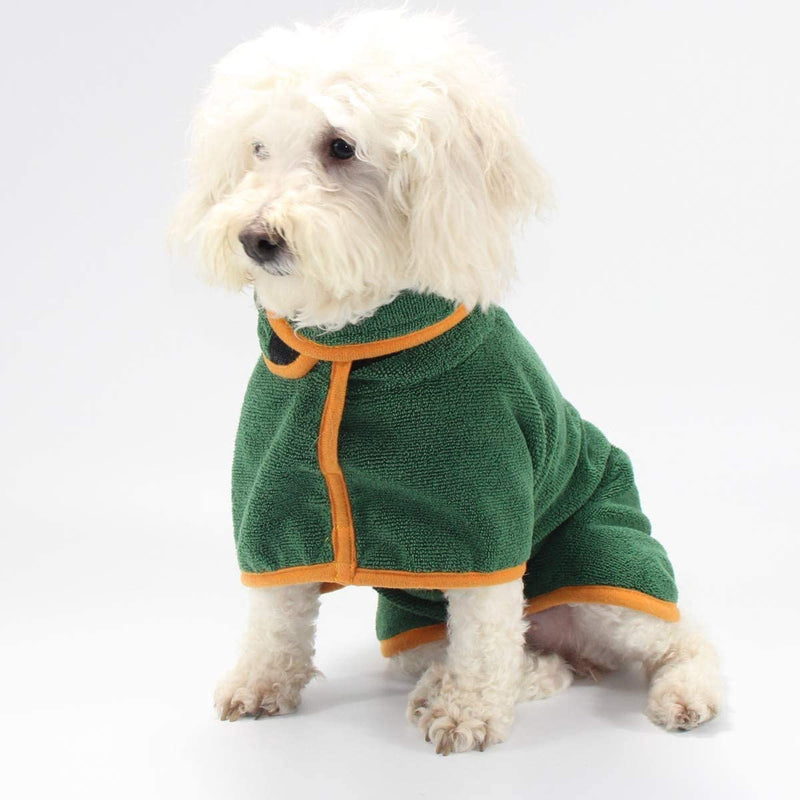 PETTOM Dog Drying Coat Small Super Absorbent Microfiber Puppy Dog Drying Robe Adjustable Dog Dressing Gown (XS,Green) XS Green - PawsPlanet Australia