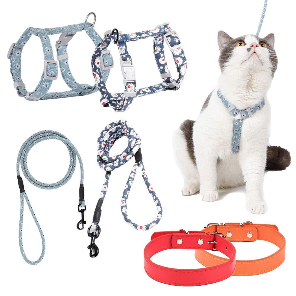 Counius 4 PCS Cat Harness and Leash Set Nylonband Escape Proof Safe Breathable Printed Vest Harness Adjustable Leather Pet Collar for Small and Medium Cats Kitty Outdoor Walking Training - PawsPlanet Australia