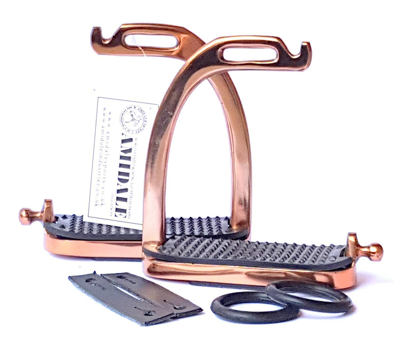 AMIDALE ROSE GOLD PEACOCK STIRRUPS HORSE RIDING IRON FILLIS 5.00 INCHES BNWT (4.75 INCHES) 4.75 INCHES - PawsPlanet Australia