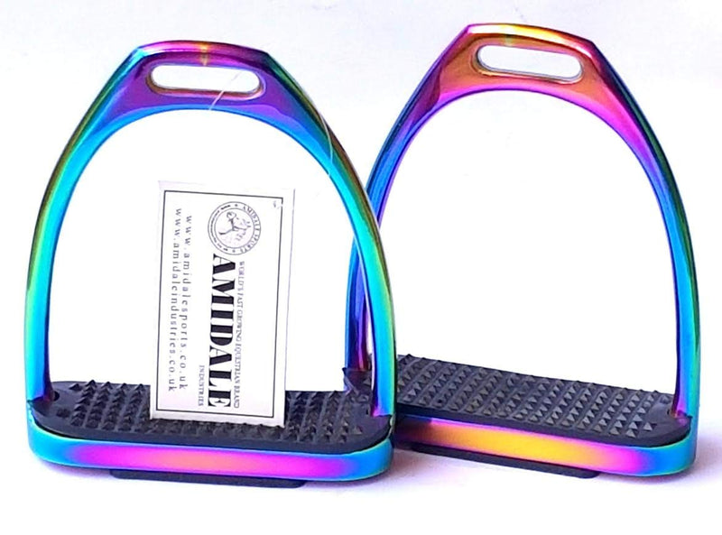 AMIDALE RAINBOW GLOSS FILLIS IRONS STIRRUPS HORSE RIDING STAINLESS STEEL BNWT 5.00 INCHES - PawsPlanet Australia
