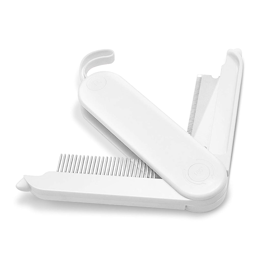 Fur Magic Deshedding and Dematting Comb, 2 Sided Foldable Pet Grooming Brush for Deshedding, Mats and Tangles, Reduce Shedding for Dogs and Cats with Medium and Short Hair, White - PawsPlanet Australia