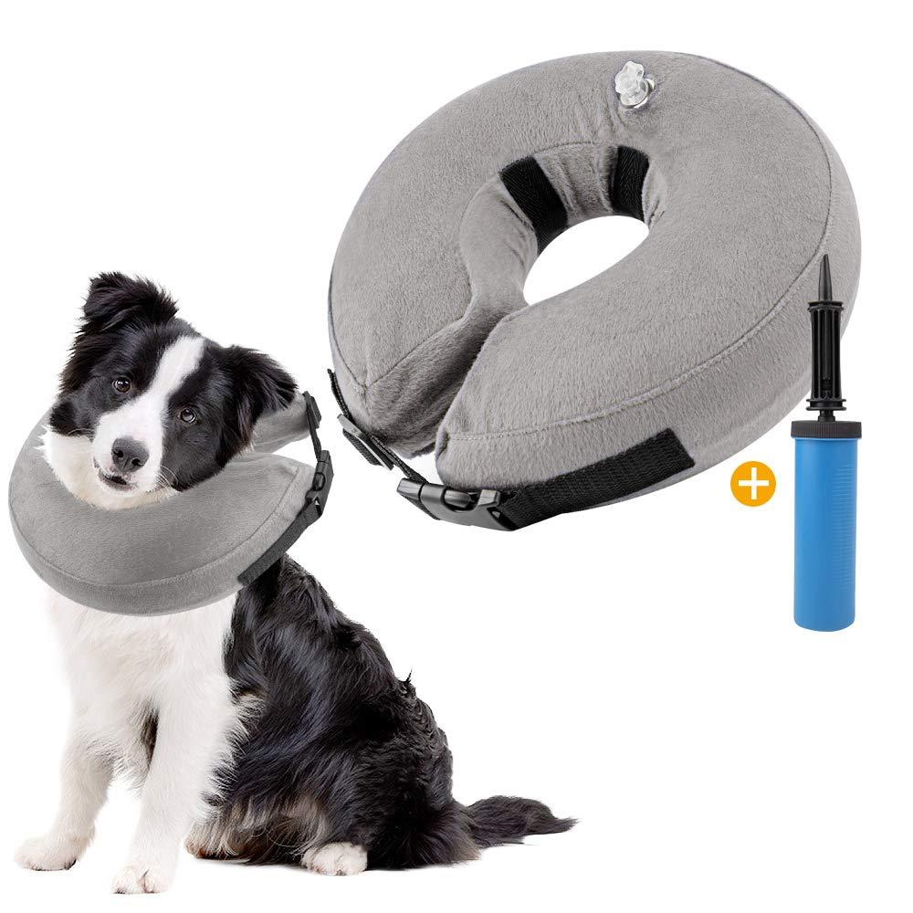 SlowTon Inflatable Dog Recovery Collars Cones, Soft Adjustable Comfy Quick Release Dog Donut Collar for after Surgery, Prevent Dogs from Touching Stitches Biting Licking Wound, Does Not Block Vision M Grey - PawsPlanet Australia