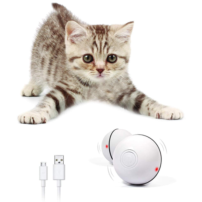 RBNANA Interactive Cat Toys Ball, 360 Degree Self Rotating Ball with LED Light USB Rechargeable Kitten Funny Chaser Roller Cat Toy Ball White - PawsPlanet Australia