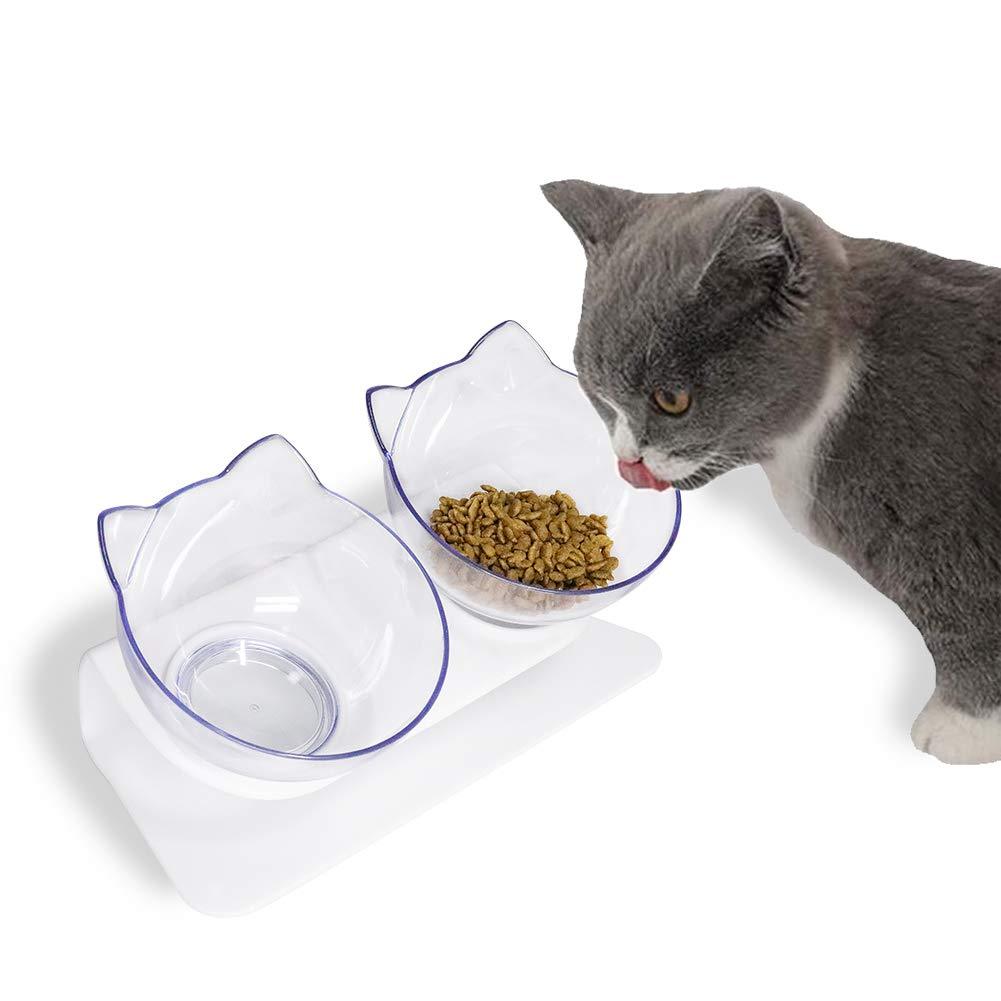 ValueHall Cat Bowl 15° Tilted Transparent Cat Food and Water Bowl Double Cat Food Bowl with Raised Stand Pet Feeding Bowl for Cats and Small Dogs V11A01 - PawsPlanet Australia