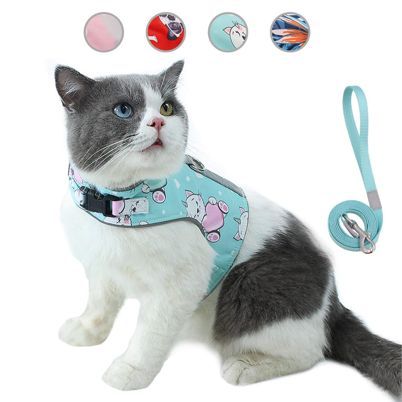 HAPPY HACHI Cat Lead and Harness Set for Walking Escape Proof, Pet Reflective Adjustable Vest Harness Outdoor Breathable Soft Mesh Puppy Kitten Leash with Innovative Anti-Lost Card(XS,Cyan) - PawsPlanet Australia