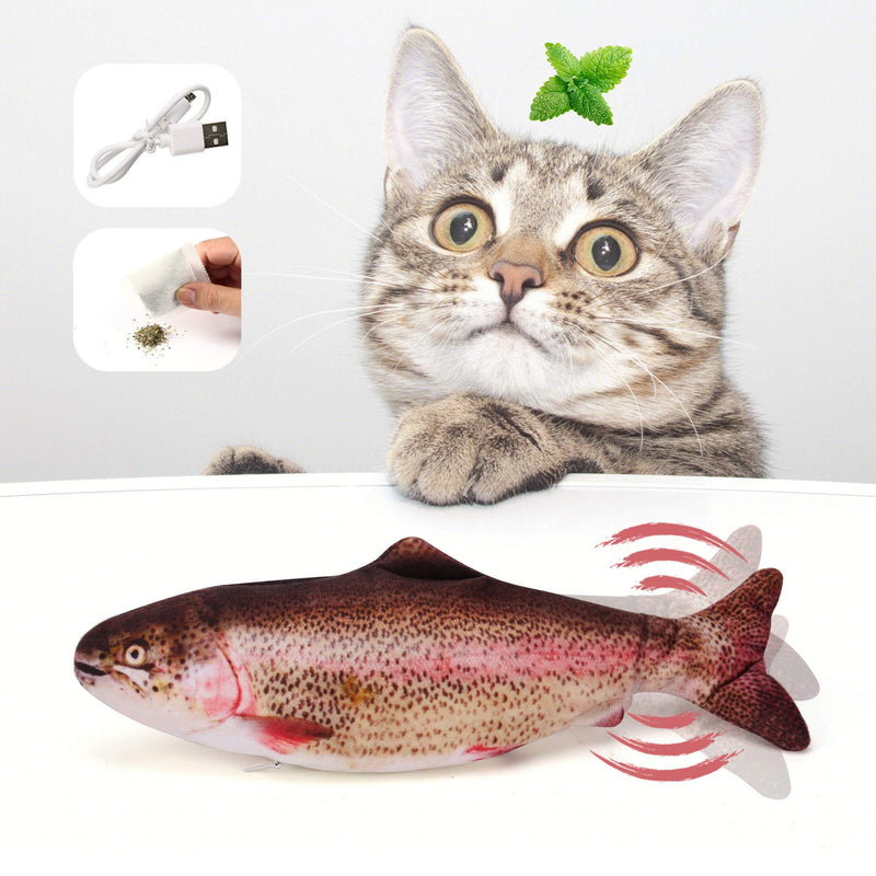 Cat Fish Toy Moving Fish Toy For Cats, Interactive Catnip Fish Toys For Indoor Cats, 28Cm Electric Cat Kicker Fish Toy, Floppy Chew Fish Toy For Cats, Usb, Washable, For Biting, Chewing And Kicking rainbow trout - PawsPlanet Australia