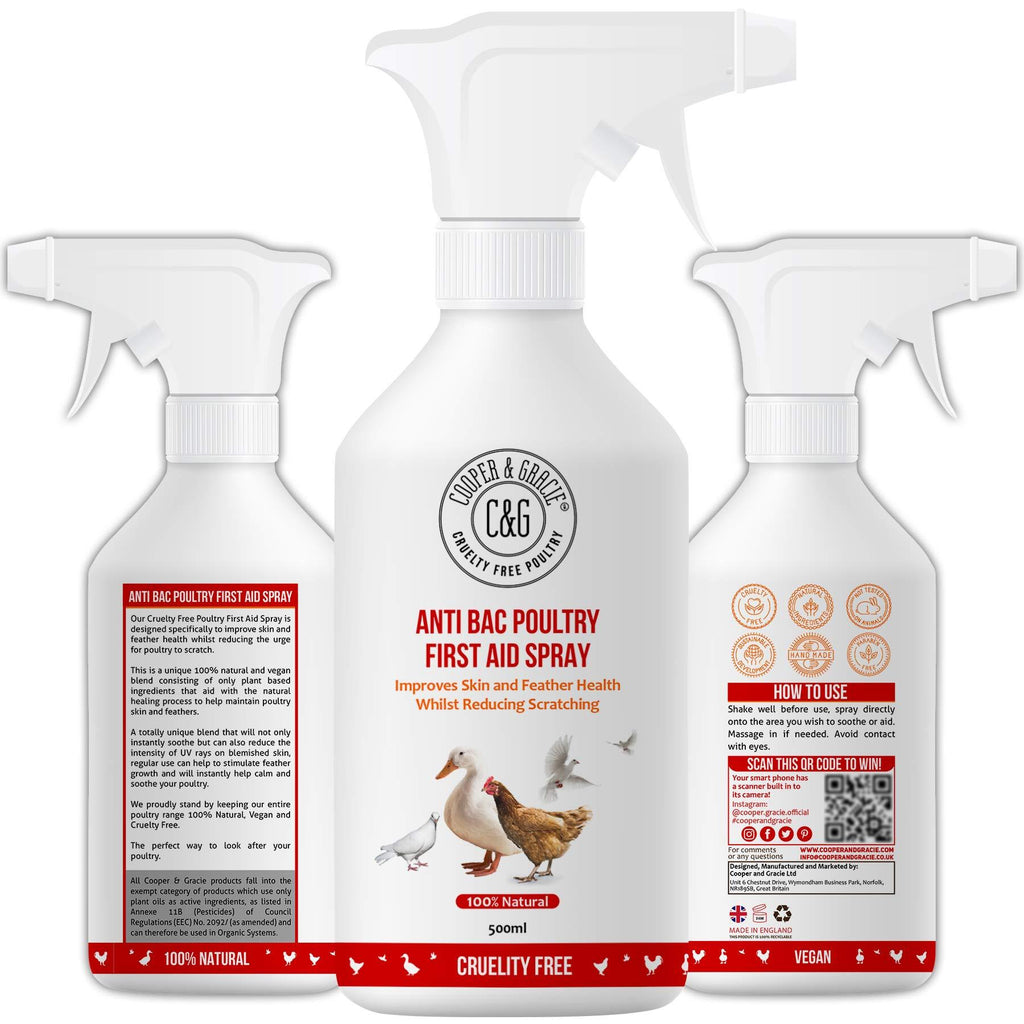 C&G Pets | Anti Bac Poultry First Aid Spray 500ml | Antiseptic Spray For Wounds | Improves Skin And Feather Health & Reduces Scratching | Natural Alternate To Iodine Spray & Purple Spray For Chickens - PawsPlanet Australia