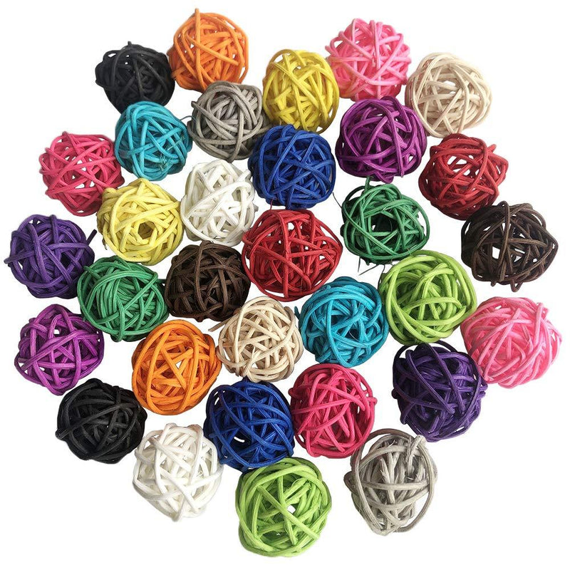Anvin Rattan Balls 32 Pack 3cm Wicker Ball Birds Toy Parrot Parakeet Chewing Toys Pet Cage Bite Toys Decorative Ball Orbs Crafts DIY Accessories Vase Fillers (Multi-colored) - PawsPlanet Australia