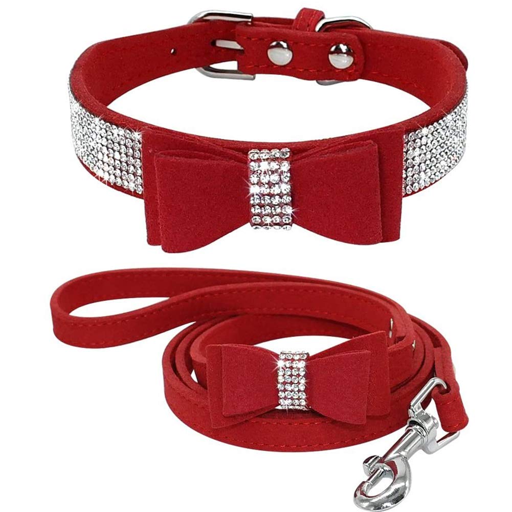 ETOPARS Rhinestone Dog Collar Leashes, Crystal Diamond Cat Dog Collar Leash Set, Cute Dazzling Dog Rhinestone Collar, Dog Collar Harness for Small & Medium Dogs M Red - PawsPlanet Australia