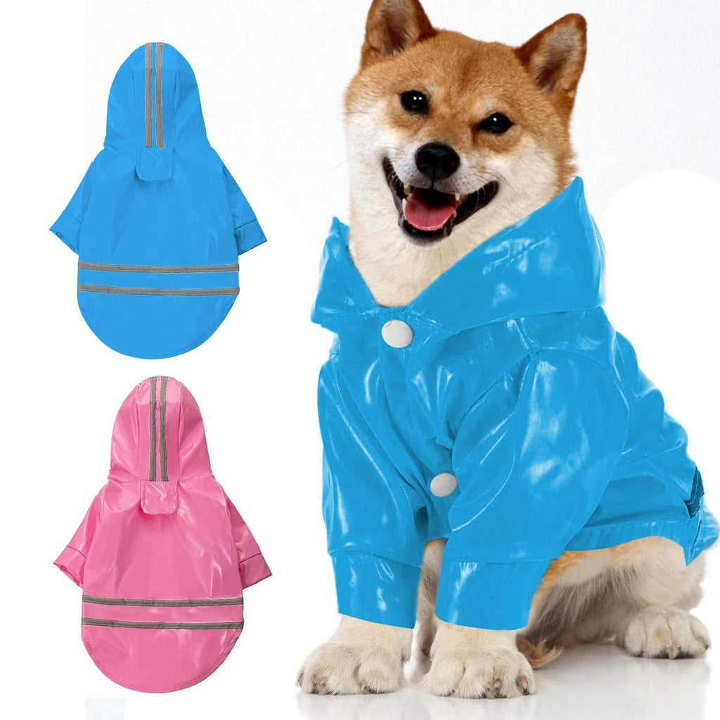 Vockvic 2 Pieces Pet Dog Raincoat with Hood, Fashionable Waterproof Jacket PU Reflective Rain Coat with Safe Reflective Strips for Small Medium Pet(Blue, Red) - PawsPlanet Australia