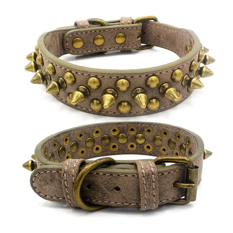 TELEYI Mushrooms Spiked Rivet Studded Adjustable Pu Leather Pet Collars for Cats Puppy Dogs XL(17"-22" Neck) Grey - PawsPlanet Australia