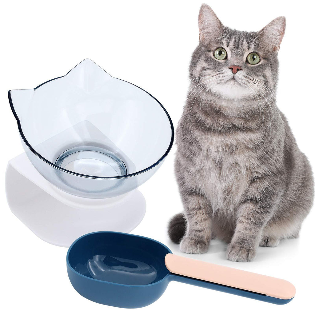 ShawFly 15°Tilted Platform Cat Bowls with Stand, Cat Feeding Bowl with Food Scoop, transparent single and double bowl plastic, Food Bowl for Cats and Little Dogs (Transparent 1pc) Transparent 1pc - PawsPlanet Australia