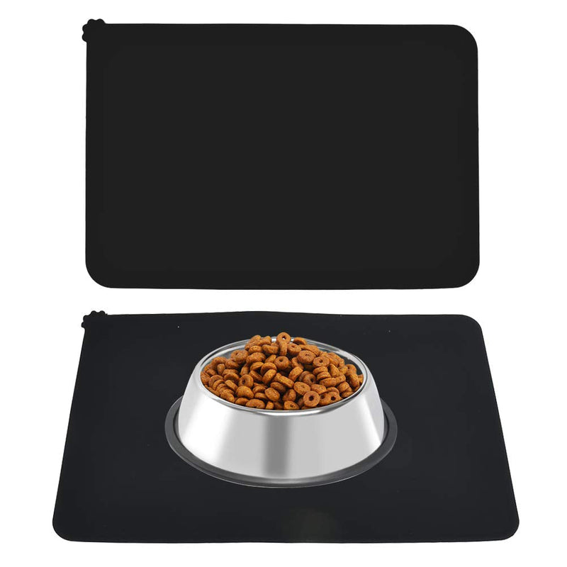 BUYGOO Pet Food Mat for Cat Dogs, Large Silicone Feeding Mat Non-slip Bowl Mat for Puppy Kitty(Black) - PawsPlanet Australia