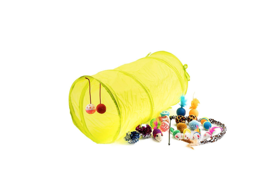 21 pcs Cat Toys for Indoor Cats - Interactive Multi-colour TOYS GIFT BUNDLE - Foldaway Cat Tunnel with Bell Play Balls & Mouse toys - Eliminate the BOREDOM for YOUR CAT & KEEP YOUR CAT HEALTHY - PawsPlanet Australia