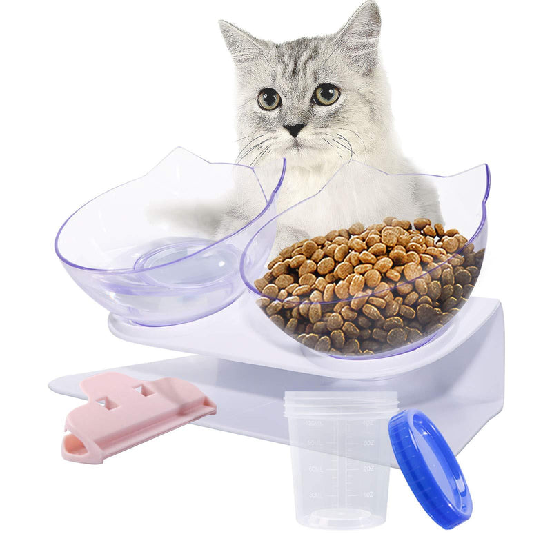 HAYHOI Double Cat Bowls -15°Tilted Design with Raised Stand, Elevated Cat Food Water Feeder Bowl Nonslip No-Spill Stress-Free for Cats and Small Dogs - PawsPlanet Australia