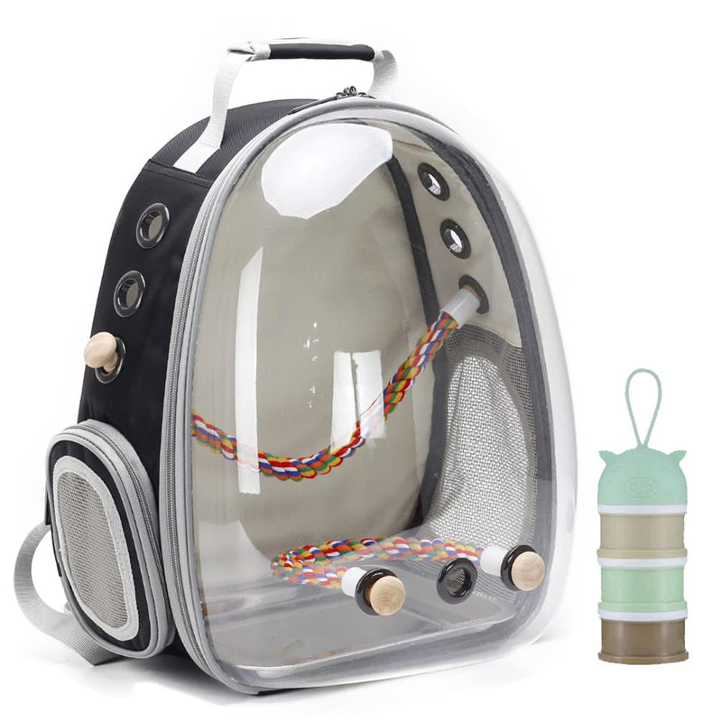 Bird Carrier Backpack, Bubble Bird Travel Carrier Backpack with Stainless Steel Tray Food Cup Standing Perch Black - PawsPlanet Australia