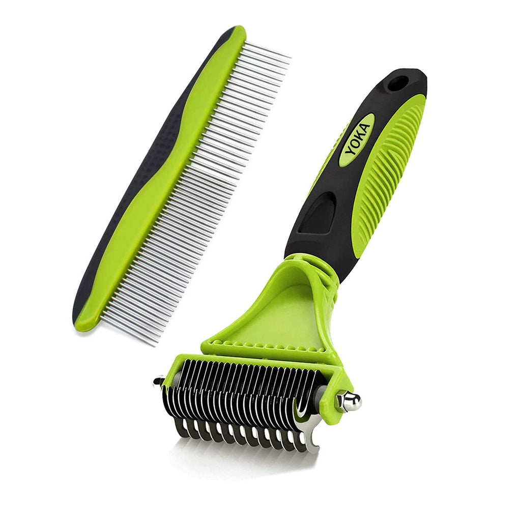 Dog Grooming Dematting Comb Tool Kit yoka Pet Grooming Tool - 23+12 Double Sided Blade Rake Comb for Dogs, Cats Removes Loose Undercoat, Mats, Knots and Tangles hair 2 Count (Pack of 1) - PawsPlanet Australia