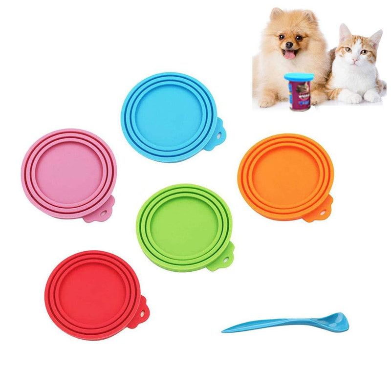 Pet Food Can Covers, 5 Pieces of Silicone Can Lids and Long Handle Feeding Spoon, Food Grade Universal Size Food Cover for Dog Cat Can Food - PawsPlanet Australia