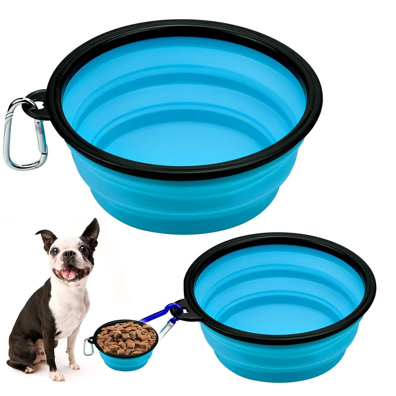 KARAA Large Collapsible Dog Bowls Foldable + Small Travel Dog Food Water Bowl with Carabiners for Feed Pet Dog Cat - 1000ml + 350ml - PawsPlanet Australia