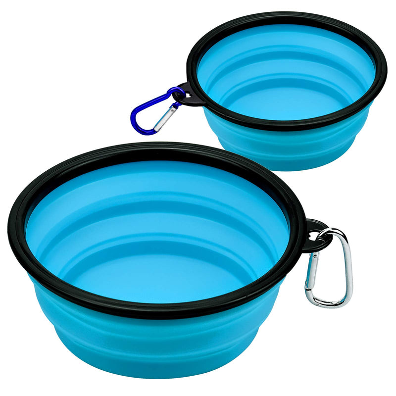 KARAA 1000ml + 350ml Large Collapsible Dog Bowl 2pcs Foldable SiliconeTravel Dog Food Water Bowl with Carabiners for Feed Pet Dog Cat - PawsPlanet Australia