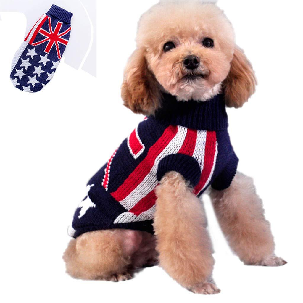 Dog Sweater Outfits Pet Puppy Warm Clothes Turtleneck Knitwear Small Animals Jumpsuit Clothes Autumn Winter Thickening Warm Sweatshirt Small Middle Large Doggie Coats Thanksgiving Day Gift (10", Flag) 10" - PawsPlanet Australia