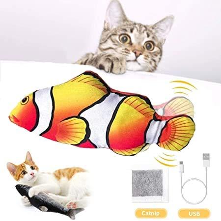 HonLena Cat Toys, Electric Moving Realistic Wiggle Fish Catnip Toys,USB, Plush Interactive Cat Toys - Fish Kicker Toy Cats Kitten Perfect for Biting, Chew and Kicking - PawsPlanet Australia