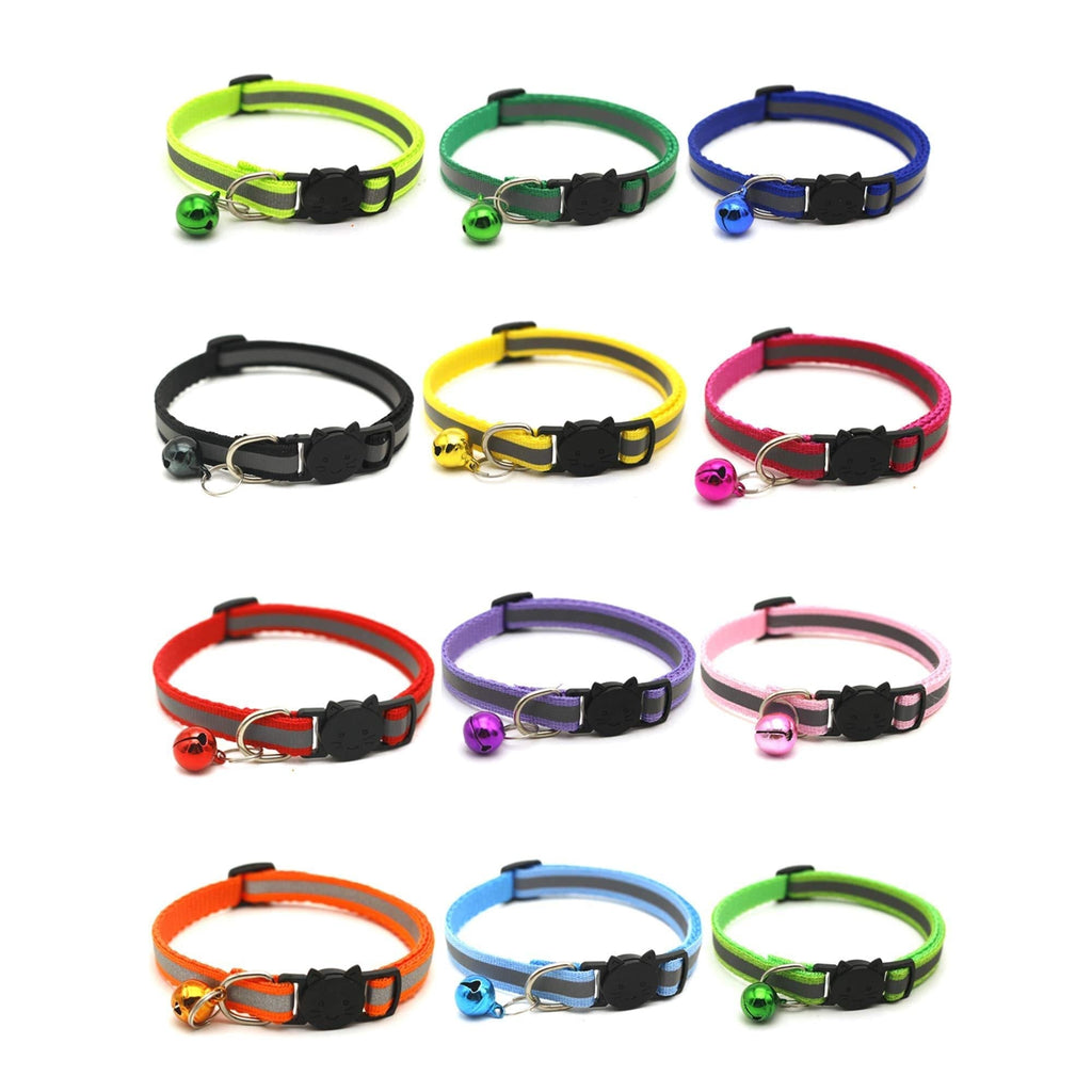 LI&DD 12 Pack Reflective Cat Collars with Bells,Safety Quick Release Buckle Cat Collars,Adjustable 19-32cm Suitable for Most Cats (12Packs) 12Packs - PawsPlanet Australia