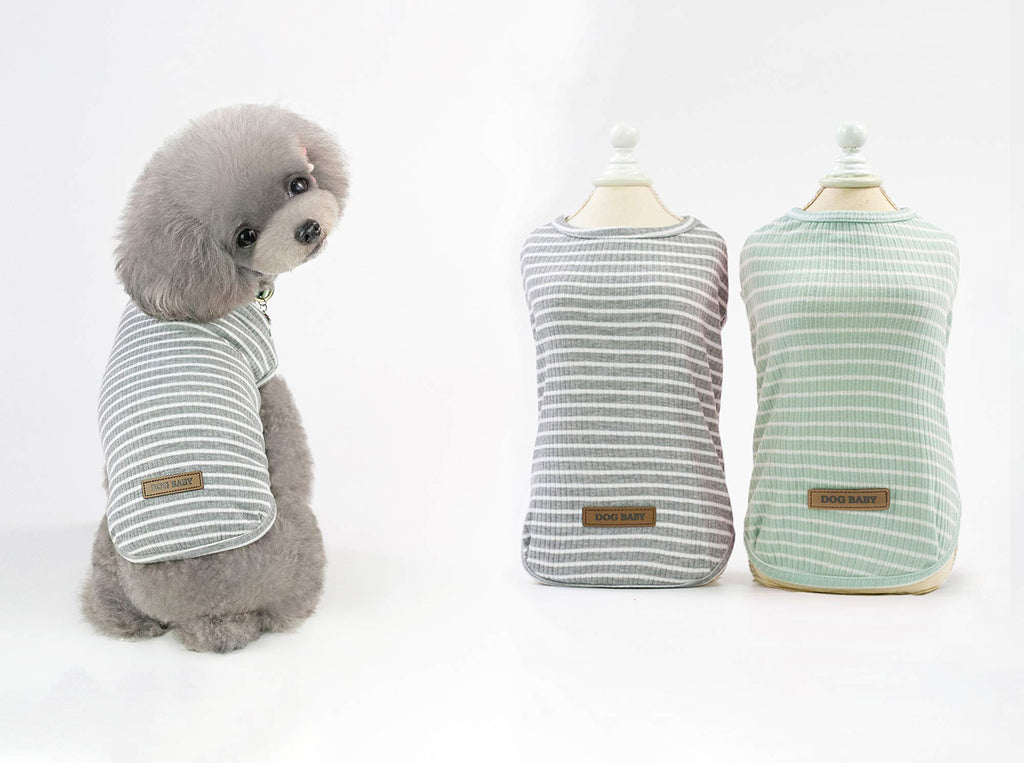 YAODHAOD Cotton Striped Dog Shirt Pet Clothes Puppy T-Shirts Cat Tank Vest Tee Breathable Stretchy for Small Extra Small Medium Dog or Cat? 2-Pack? S, Hellgrün + grau - PawsPlanet Australia