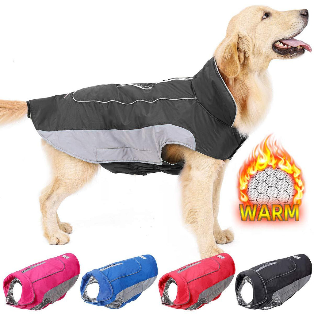 Komate Dog Warm Thermal Reflection Jacket for Winter Pet Outdoor Night Reflective Stripes Vest Waterproof Windproof Forest Hiking Protect Pet Clothing (L (Chest 22-28inches), Black) L (Chest 22-28inches) - PawsPlanet Australia