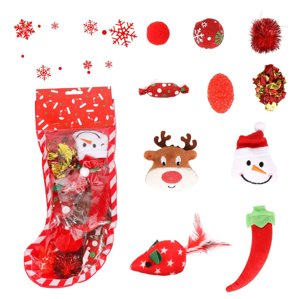 JUPSK 10 pcs Christmas Cat Toys, Christmas Pet Stocking, Xmas Interactive Chew Toy for Puppy Kitten - PawsPlanet Australia