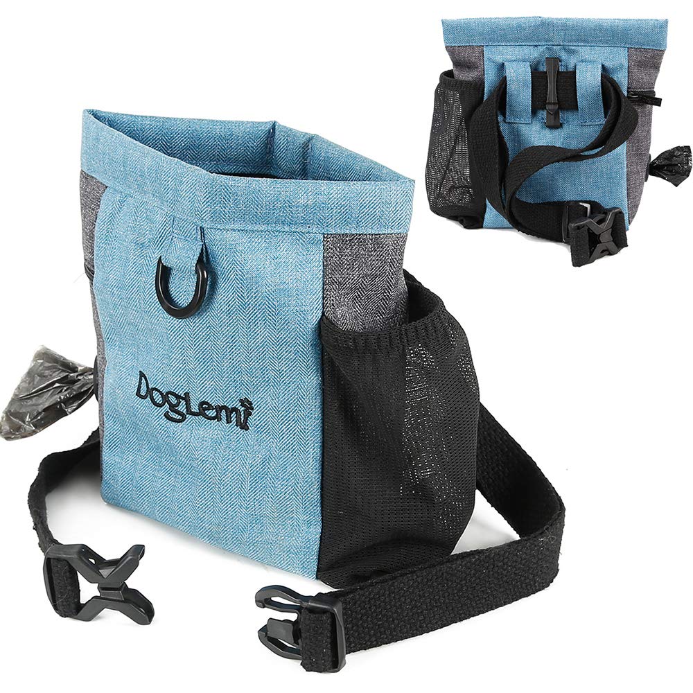 Magnetic Dog Treat Bag with Adjustable Waistband, Pet Walking Bag Pouch with Opening for Poop Bag, Waterproof Dog Training Bag, Waist Hanging Buckle Dog Snack Bag Pocket for Dog Cat Feeding(Blue) - PawsPlanet Australia