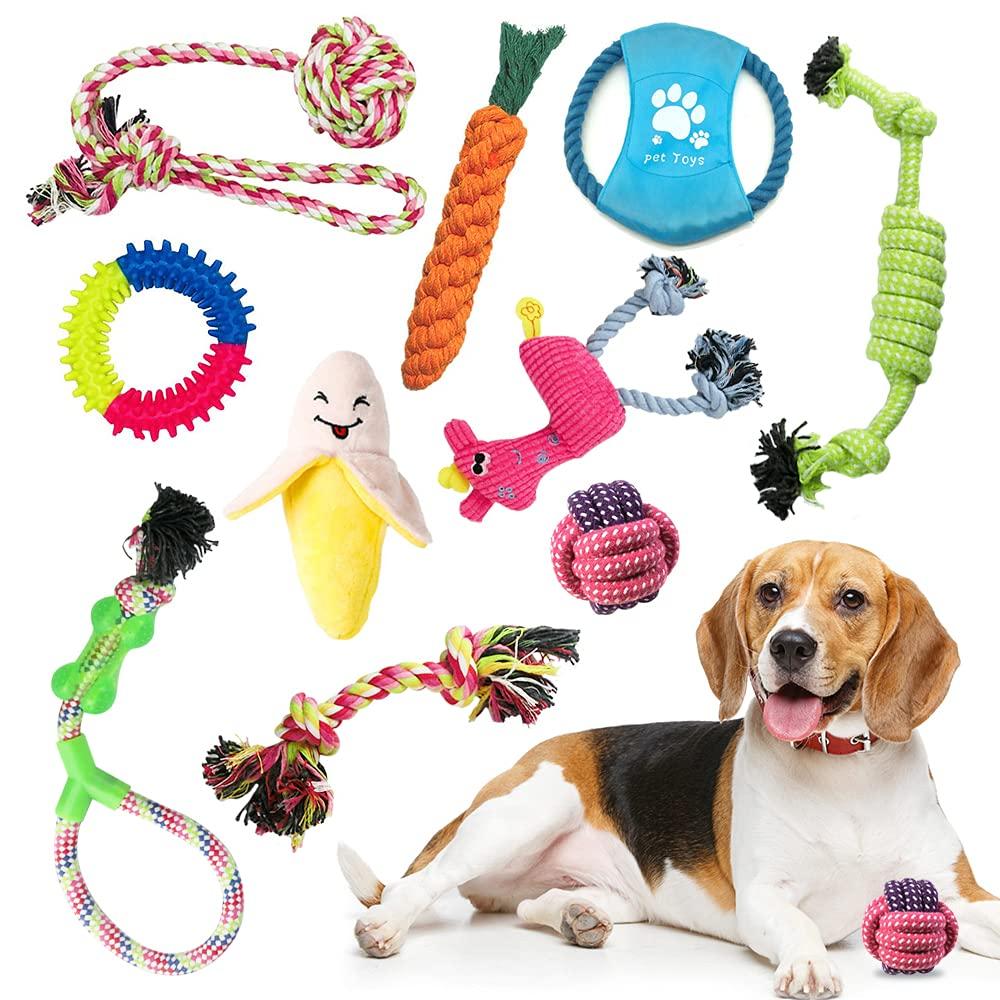 Trongle Dog Toys for Puppy, Cotton Puppy Chew Toys Set Dog Rope Toys with Frisbee and Braided Rope for Small or Medium DogsTeething Bundle Teeth Cleaning (10 PCS) - PawsPlanet Australia