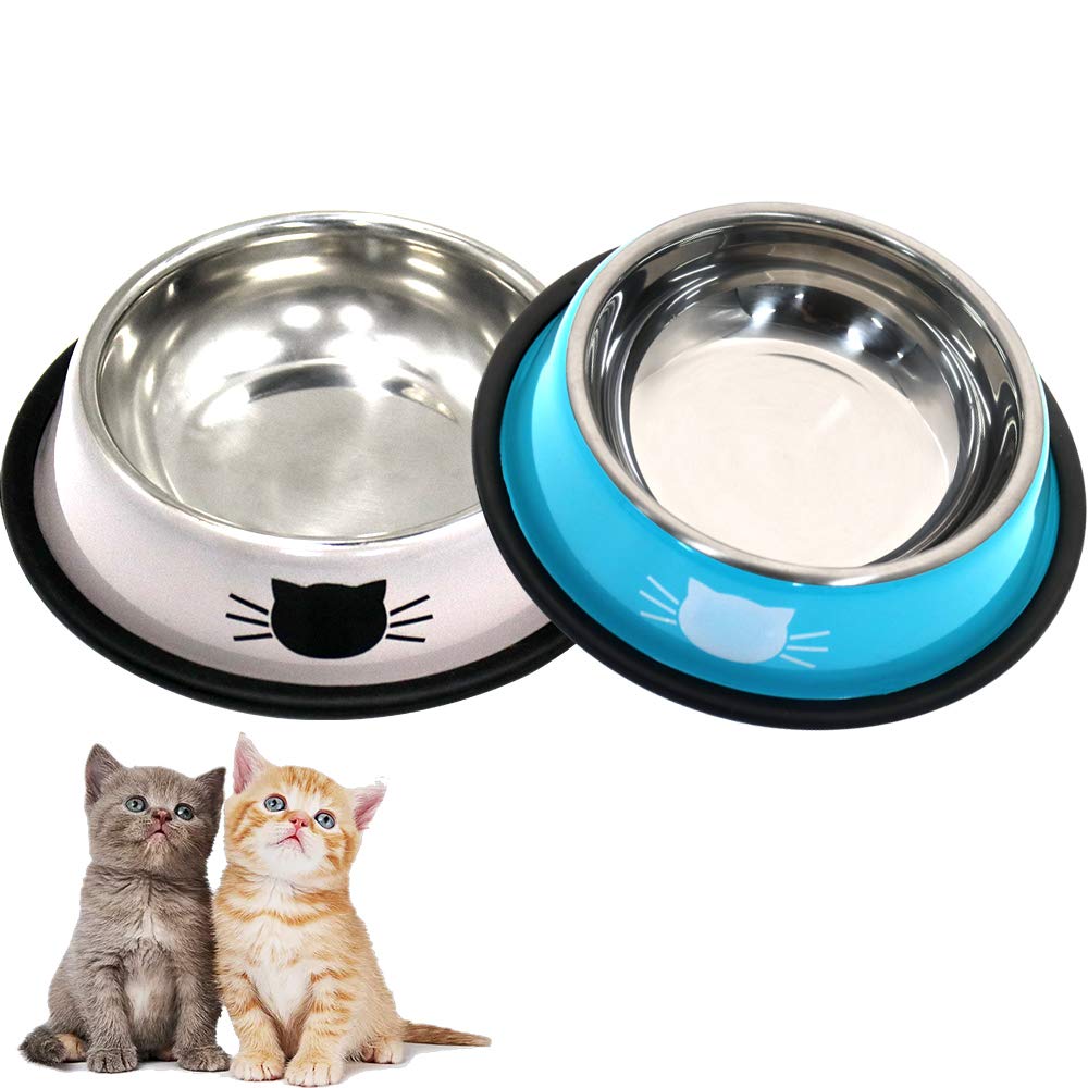 DMSL Cat Bowls Cat Bowl Set of 2 Non-Slip Stainless Steel Cat Bowl Cat Water Bowl Cat Bowl Raised Bowls and Drinking for Pet B+W - PawsPlanet Australia