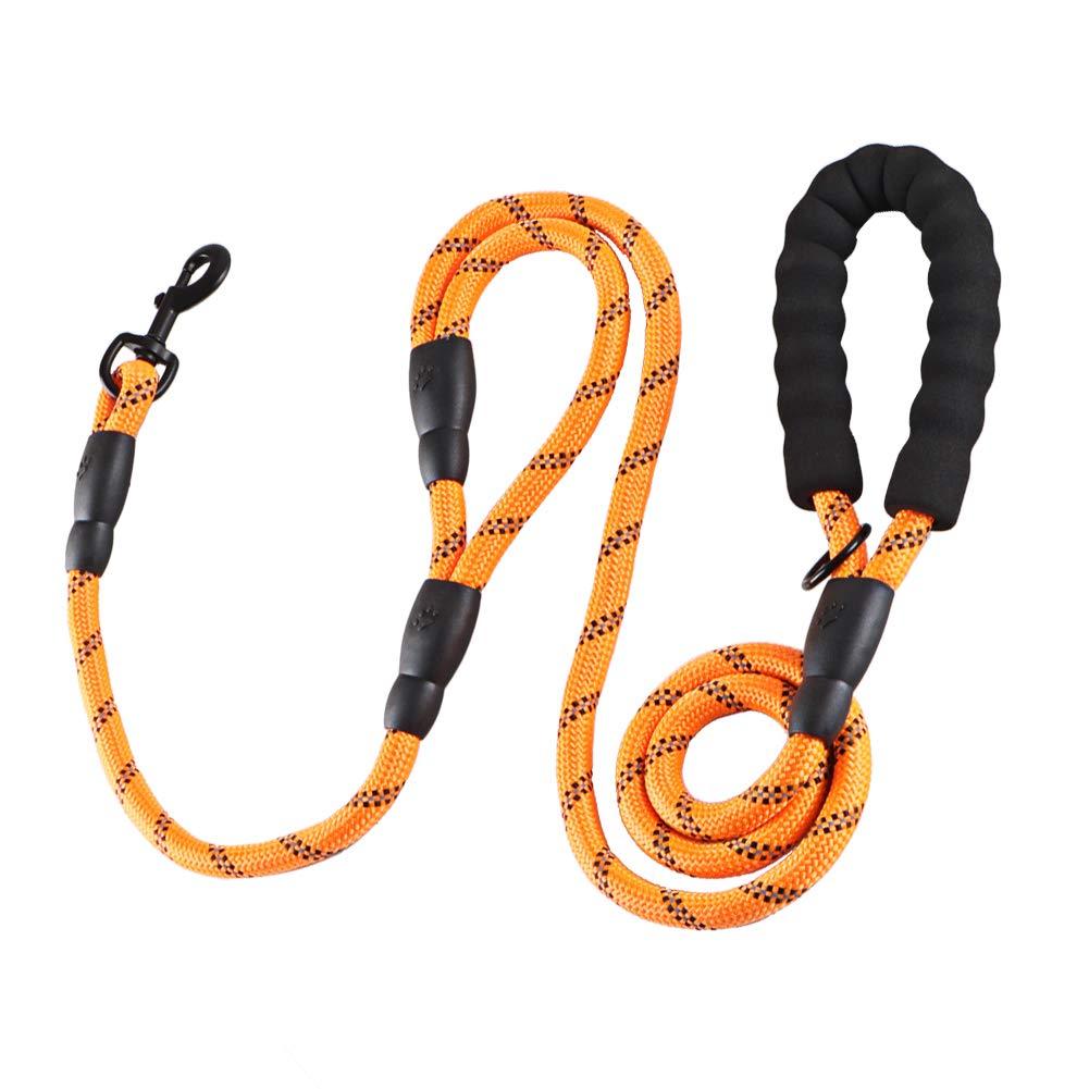 Rope Dog Lead, 1.8M Strong Dog Leads with Soft Padded Handle and Highly Reflective Threads For Small, Medium and Large Dogs (Orange) Orange 1.8M - PawsPlanet Australia