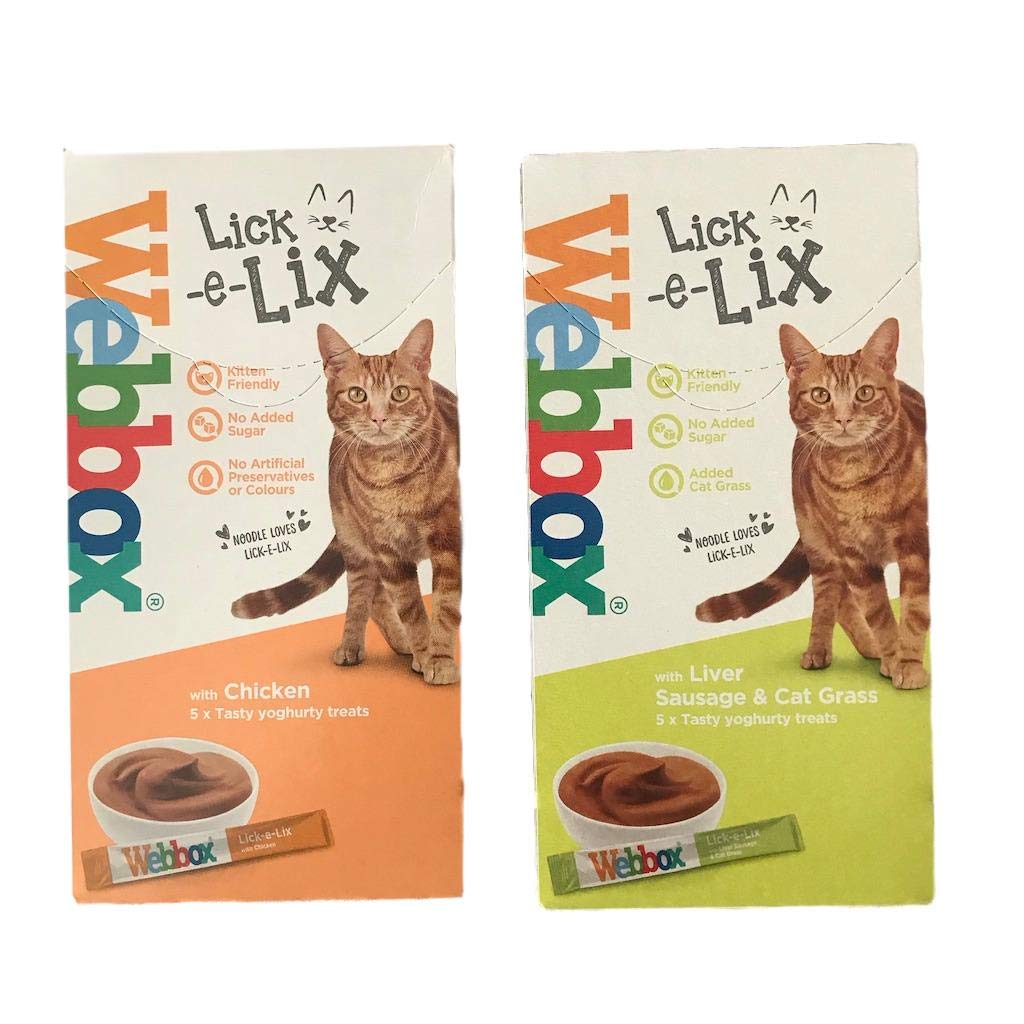 Webbox Cat Treat Lick e Lix 2 Flavour Bundle - Chicken and Liver Sausage & Cat Grass 5 x 15g per box (one box of each) - PawsPlanet Australia