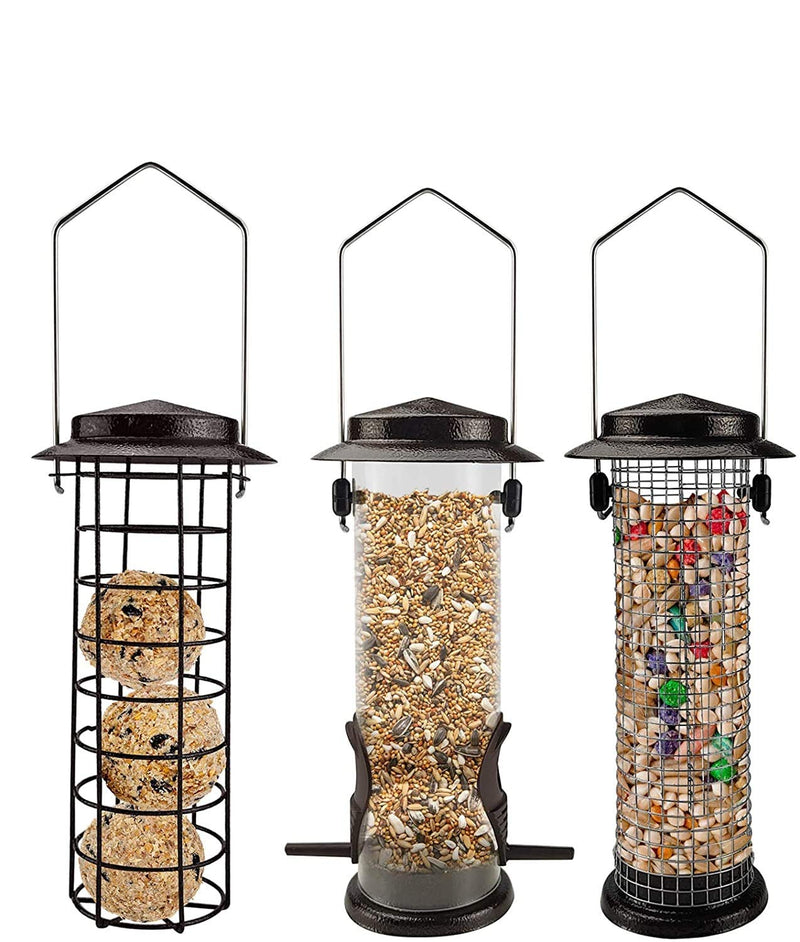 Urban Deco Metal Wild Birds Feeders Mesh Feeding Stations with Steel Hooks Hangers for Hanging Fat Balls Peanuts Sunflower Seeds for Outdoor Backyard Garden Weather Proof (Set of 3, Coffee) - PawsPlanet Australia