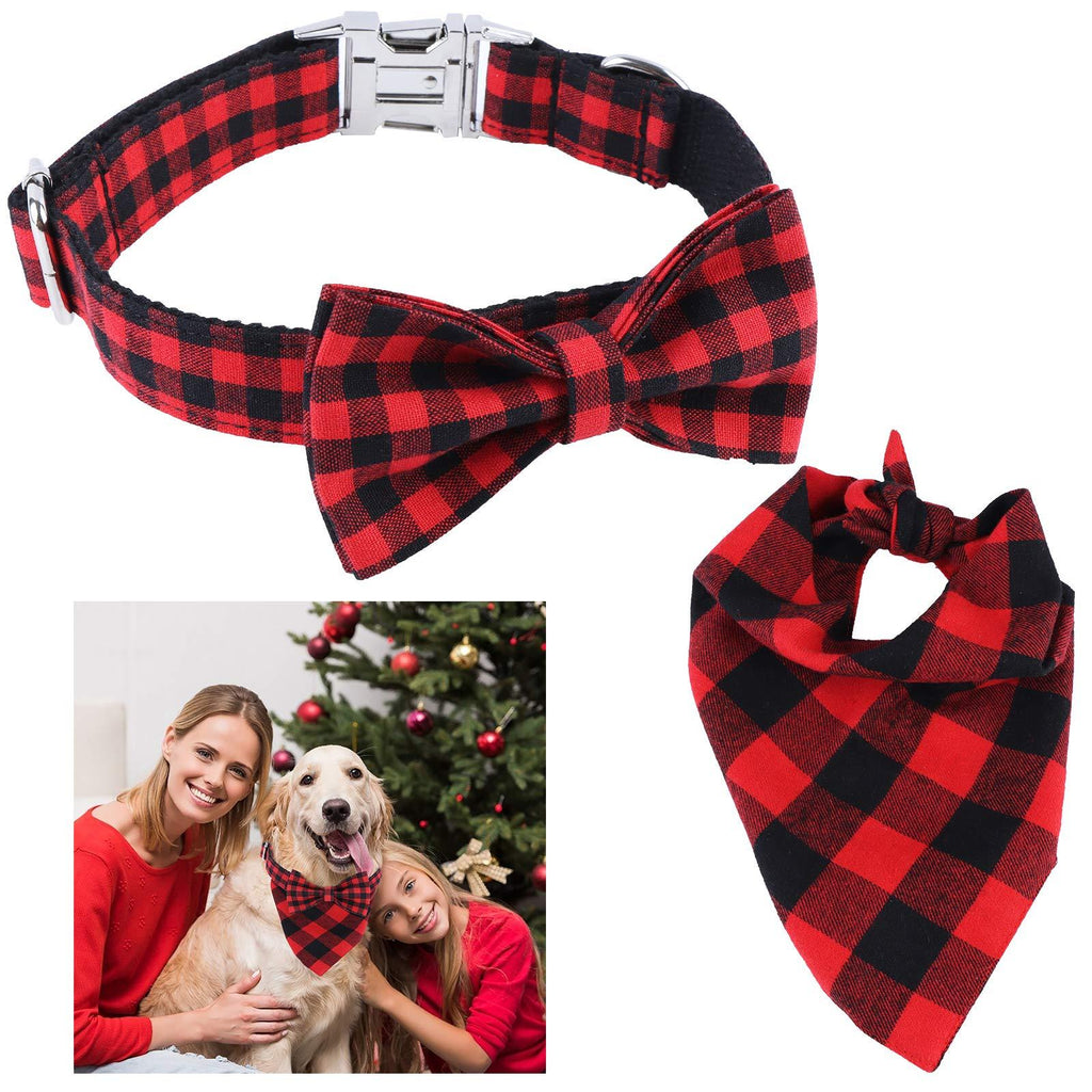 3 Pieces Unique style Christmas Dog and Cat Collar with Bow and Bandana Adjustable Dog Soft Comfortable Collar for Small Medium Dogs Cats Pets S - PawsPlanet Australia