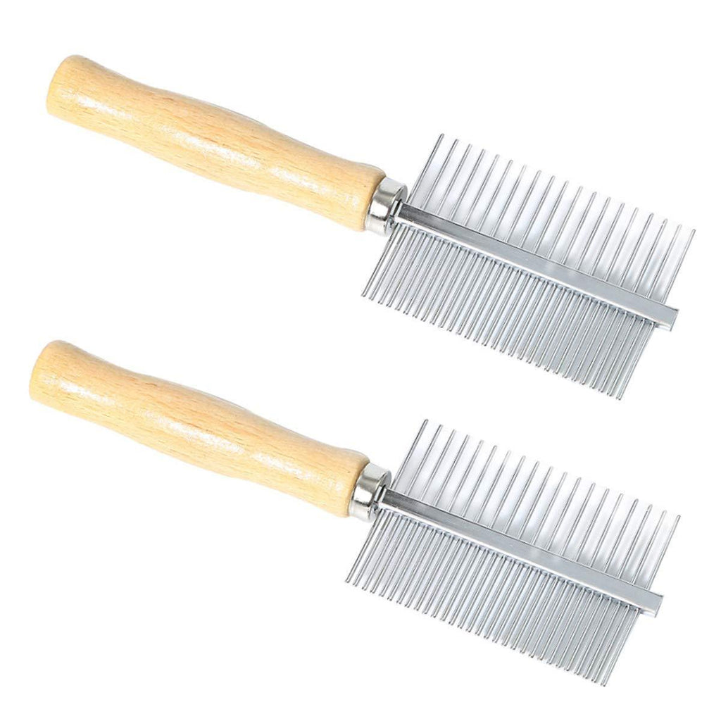 N\A 2 Pcs Dog Grooming Comb Stainless Steel Pet Comb Double-Sided Flea Comb with Wooden Handle for Medium and Large Pets with Long Hair - PawsPlanet Australia