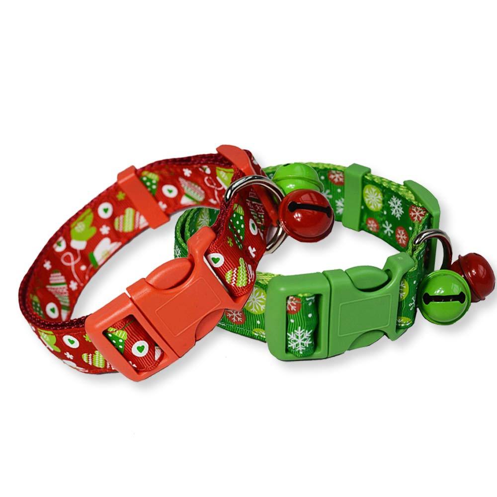 yizeda Christmas Cat Collar with Bells, 2020 Red and Green Bell Collar Christmas Cat Collar Dog Collar. (2 Packs - PawsPlanet Australia