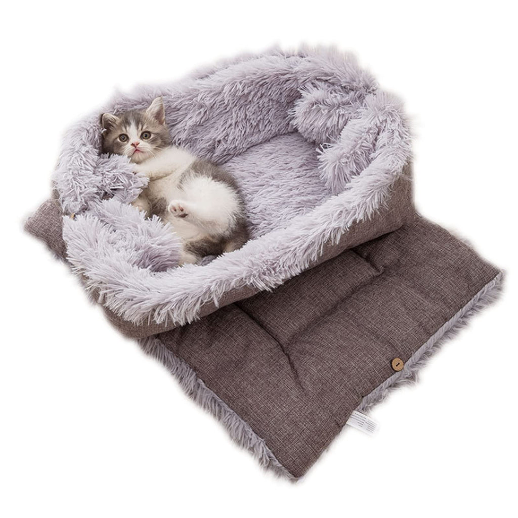 Pet Bed for Indoor Cats, Self Warming Pet Bed Function 2 in 1 Foldable Convertible Plush Soft Blanket Cat Bed Warm Cat Cushion Bed for Small Dogs and Cats, Machine Washable (Grey) Grey - PawsPlanet Australia