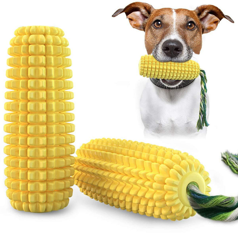 Dog Toothbrush, Corn Shaped Squeaky Dog Chew Toys with Cotton Rope, Durable Rubber Puppy Teeth Cleaning Chew Toys for Small Medium and Large Dogs - PawsPlanet Australia