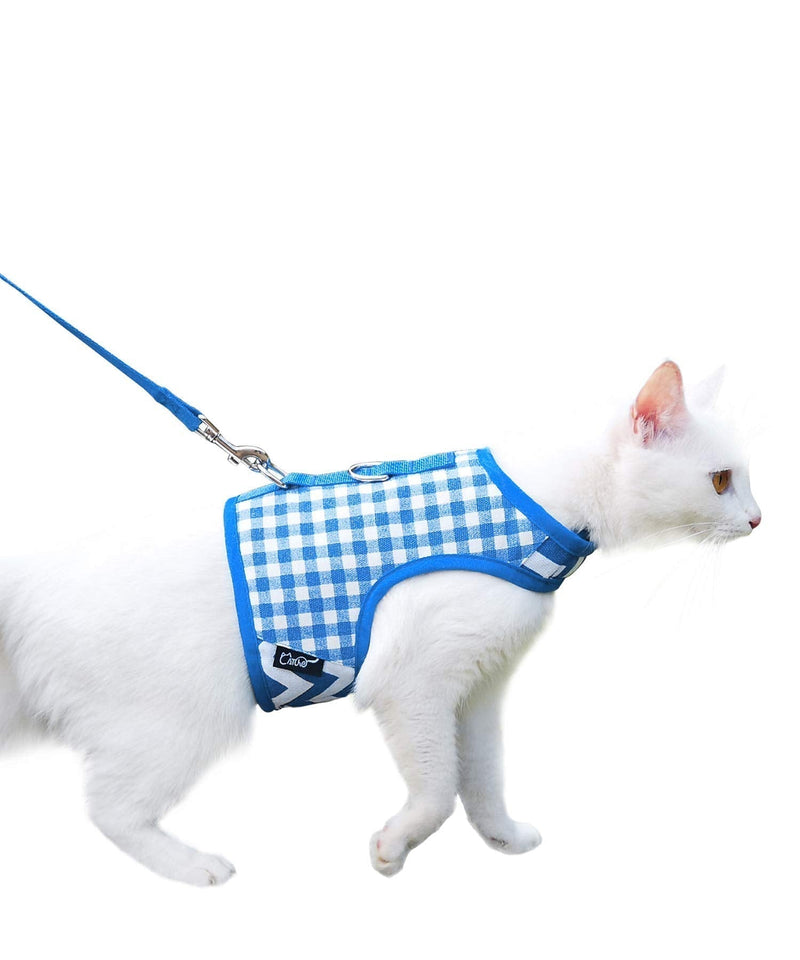 Escape Proof Cat Harness with Leash Large, Adjustable Cat Walking Jackets, Padded Cat Vest Blue Plaid - PawsPlanet Australia