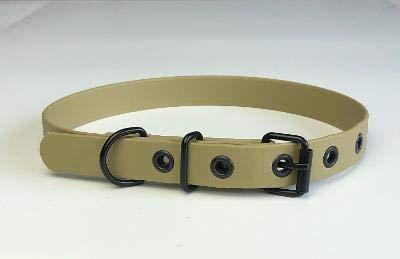 KLASSY K9 KHAKI BIOTHANE BLACK BUCKLE DOG COLLAR 13"-17" 33CM-43CM 19MM WIDE MEDIUM WATERPROOF HYPOALLERGENIC VEGAN DURABLE - PawsPlanet Australia