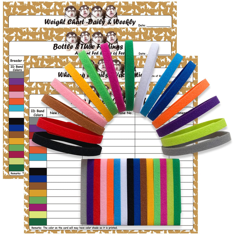 Puppy Whelping Collars with 2 cards(4 Record Keeping Charts),15 colors Puppy ID Collars,Double Sided Soft Identification Bands, Adjustable & Reusable Whelping Collars for Newborn Pets Dog Cat … 15 Colors / 2 Cards - PawsPlanet Australia