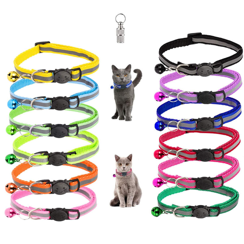 Supkeyer 12 Pack Adjustable Reflective Cat Collars,Quick Release Safety Collar, Breakaway Collar Strap with Bell for Small Animal, with 1x Anti-Lost Tags - PawsPlanet Australia