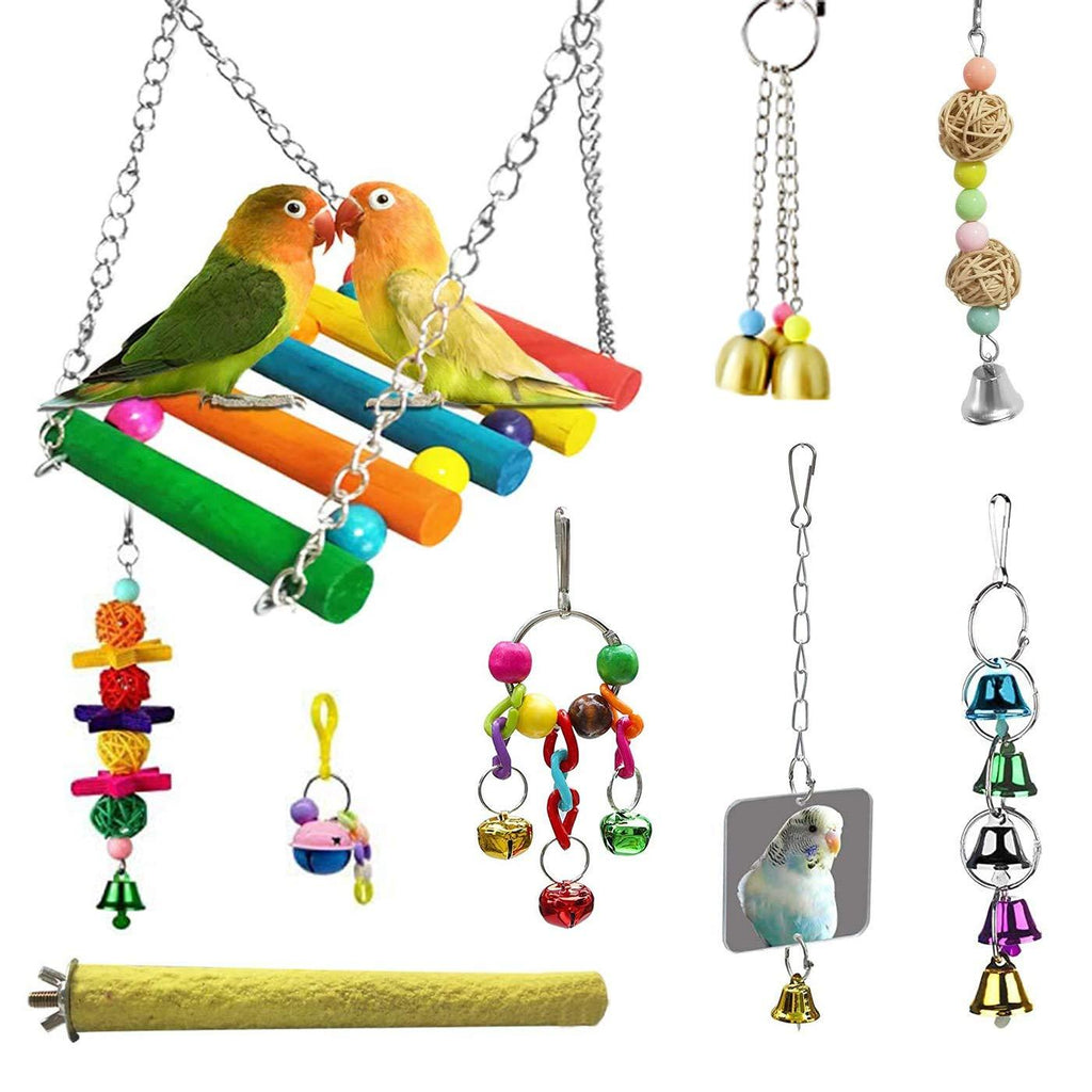 Trecynd 9 Packs Bird Toys Parrot Swing Toys, Chewing Toys Colorful Hanging Bell Pet Cage Toys Hammock bird perch stand Suitable for Small Parakeets, Conures, Love Birds, Cockatiels, Macaws, Finches - PawsPlanet Australia