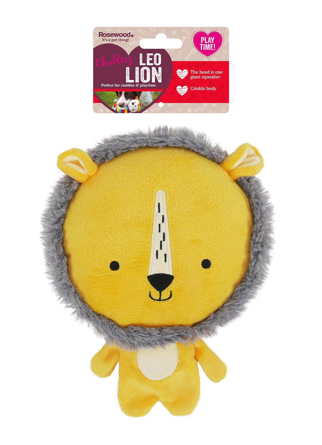 Rosewood Leo Lion, Plush Interactive Dog Toy With Giant Squeaker And Crinkle Body - Yellow One Size - PawsPlanet Australia