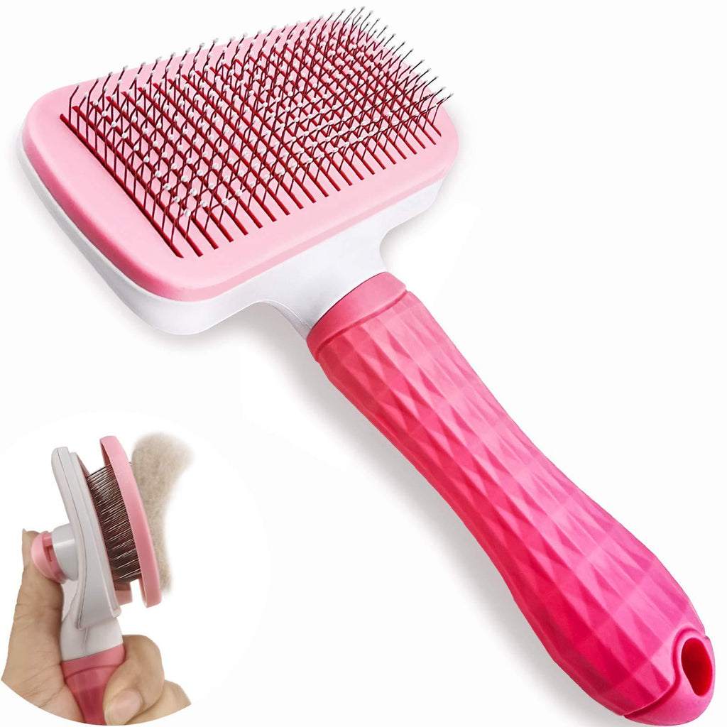 Self Cleaning Slicker Brush -Dog Brush & Cat Brush,Shedding Mats and Tangled Hair,Massages Particle,Improves Circulation.Brush for Shedding and Grooming Short to Long, Straight or Curly Haired Pet Pink - PawsPlanet Australia