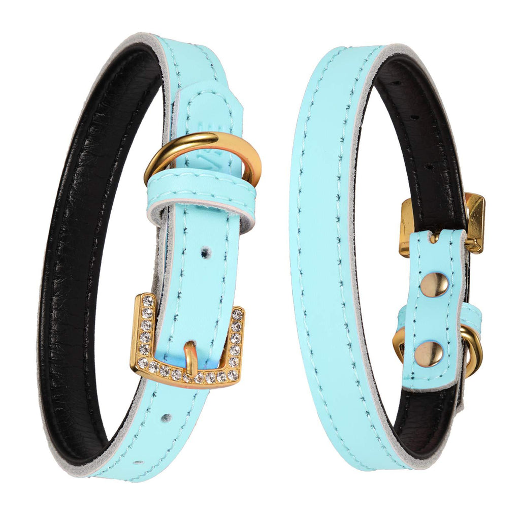 LOVPE Golden Rhinestone Buckle with Comfortable Padded Leather Pet Collars Dog Collar/Cat Collar for Cats Puppy Kitty Small Medium Dogs (XS, Blue) XS - PawsPlanet Australia